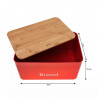 Kinghoff KH 1085 Bread Box Set with Containers, 4-Piece Set, Enamel, Bamboo/Steel, Red