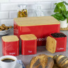 Kinghoff KH 1085 Bread Box Set with Containers, 4-Piece Set, Enamel, Bamboo/Steel, Red