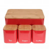 Kinghoff KH 1085 Bread Box Set with Containers, 4-Piece Set, Enamel, Bamboo/Steel, Red