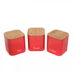 Kinghoff KH 1085 Bread Box Set with Containers, 4-Piece Set, Enamel, Bamboo/Steel, Red