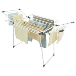 Kinghoff KH 2041 Folding Clothes Drying Rack, 25 m, Up to 20 kg, Non-Slip End Caps, Steel, White/Gray