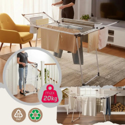 Kinghoff KH 2041 Folding Clothes Drying Rack, 25 m, Up to 20 kg, Non-Slip End Caps, Steel, White/Gray