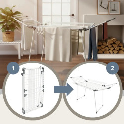 Kinghoff KH 2041 Folding Clothes Drying Rack, 25 m, Up to 20 kg, Non-Slip End Caps, Steel, White/Gray
