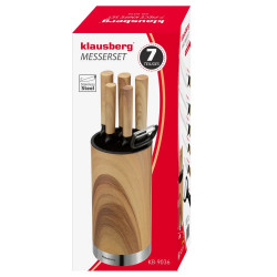 Klausberg KB 9036 konyhakéskészlet, 7 darab, rozsdamentes acél, fahatású, állvány, barna
