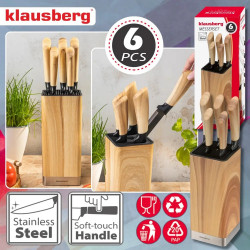 Klausberg KB 9035 konyhakéskészlet, 6 darab, rozsdamentes acél, állvány, barna
