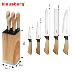 Klausberg KB 9035 konyhakéskészlet, 6 darab, rozsdamentes acél, állvány, barna