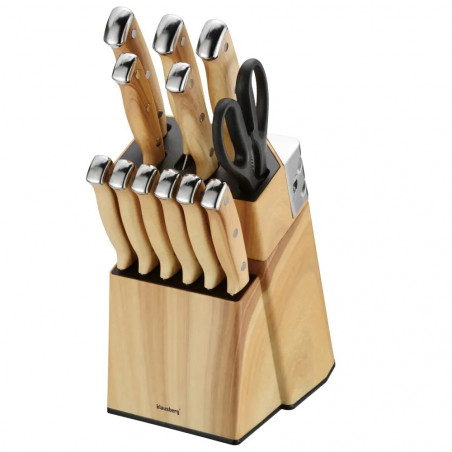 Set de cuțite de bucătărie Klausberg KB 9038, 13 piese, ascuțitor încorporat, oțel inoxidabil, suport, maro