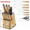 Set de cuțite de bucătărie Klausberg KB 9038, 13 piese, ascuțitor încorporat, oțel inoxidabil, suport, maro