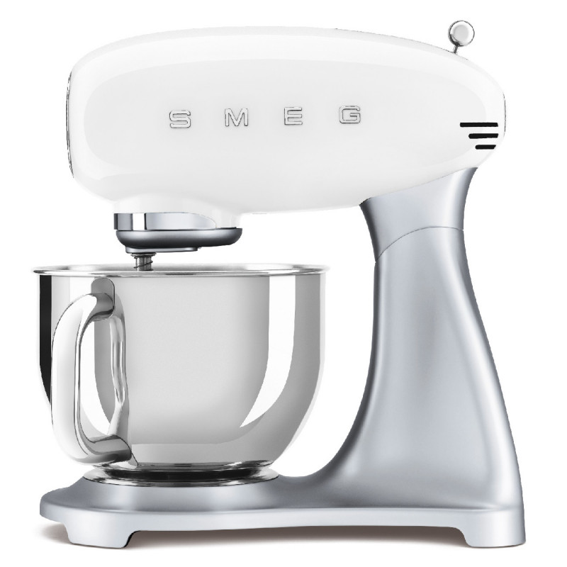 Планетарен миксер Smeg SMF04WHEU, 800W, 4.8 л, 10 скорости, Функция за плавен старт, Крачета против хлъзгане, Бял/Инокс