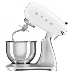 Μίξερ Smeg SMF04WHEU, 800 W, 4,8 λίτρα, 10 ταχύτητες, Λειτουργία ομαλής εκκίνησης, Αντιολισθητικά πόδια, Λευκό/Ανοξείδωτο