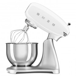 Планетарен миксер Smeg SMF04WHEU, 800W, 4.8 л, 10 скорости, Функция за плавен старт, Крачета против хлъзгане, Бял/Инокс