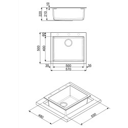 Νιπτήρας κουζίνας για πάγκο SMEG Quadra VZ57N, 57 εκ., Αντιβακτηριακός, Ανθεκτικός στις γρατσουνιές και στην υπεριώδη ακτινοβολία, Μαύρο