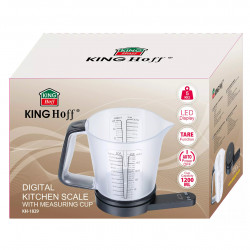 Kinghoff KH 1829 konyhai mérleg mérőedénnyel, 1,5 l, 5 kg-ig, TARA, automatikus kikapcsolás, fekete