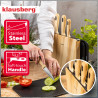 Klausberg KB 9037 kés- és vágódeszka-készlet, 8 darabos, rozsdamentes acél, állvány, barna/fekete