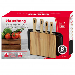 Klausberg KB 9037 kés- és vágódeszka-készlet, 8 darabos, rozsdamentes acél, állvány, barna/fekete