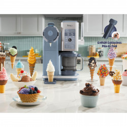 Машина за сладолед 13-в-1 Ninja CREAMi Scoop & Swirl™ NC702EU, 800W, 13 програми, 3-степенен лост за фунийки, CreamiFit, Creamify, 2 купички 473 мл, Персонализация, Син/Сив