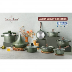 Swiss Haus SH-GPC3020G Cookware Set, 20 pcs, Sapphire Ceramic Coating, PFAS-Free, Oven-Safe up to 220°C, Induction Compatible, Green