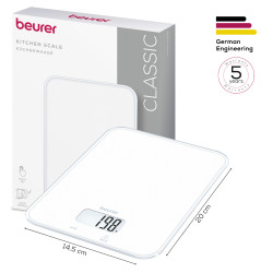 Beurer KS 19 Pure White Kitchen Scale, Up to 5 kg, TARE, Touch Controls, LCD, Glass, Ultra-Thin, Red