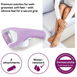 Beurer MP 59 Electric Foot File, 2 speeds, 2 attachments, Auto Shut-Off, Up to 3 hours of battery life, Purple