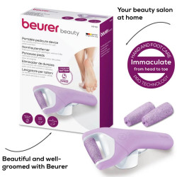 Beurer MP 59 Electric Foot File, 2 speeds, 2 attachments, Auto Shut-Off, Up to 3 hours of battery life, Purple