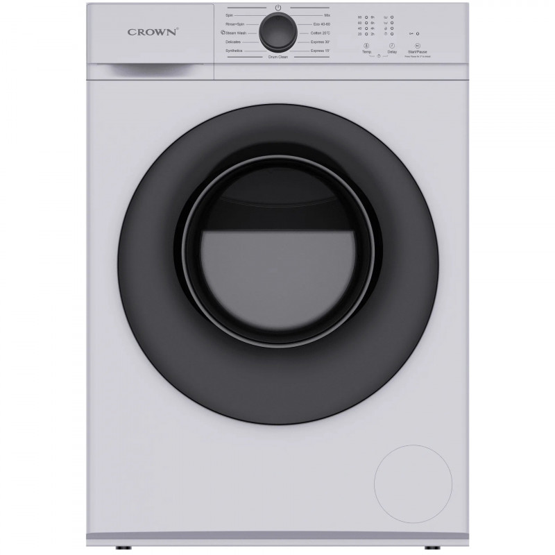 Crown CWM60J12BLDC Washing Machine, Class A, 10 Programs, 6 kg, 1200 rpm, Steam Wash, BLDC Motor, Slim, White