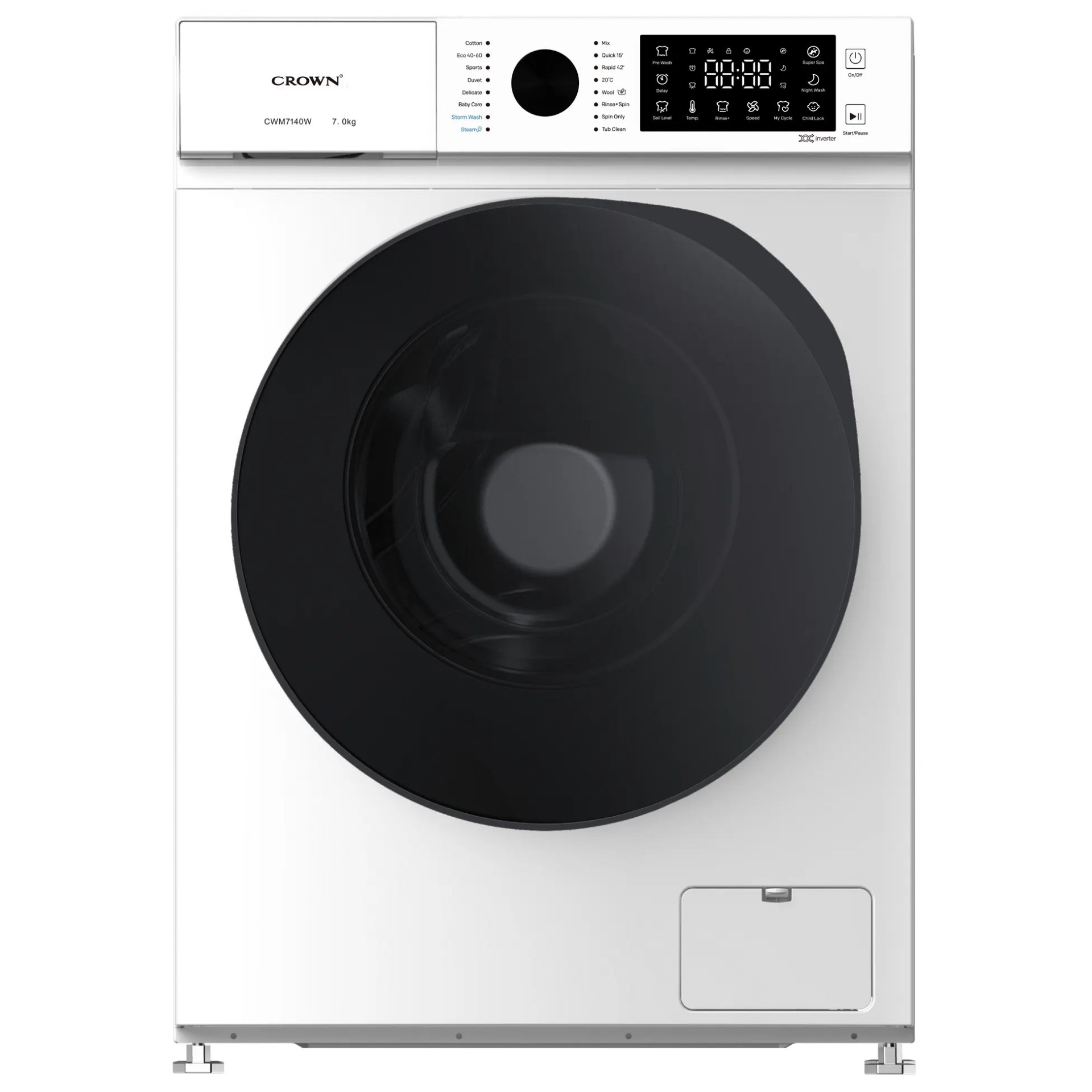 Mașină de spălat Crown CWM7140W, Clasa A, 16 programe, 7 kg, 1400 rpm, Spălare cu abur, Îngrijire pentru bebeluși, Alb