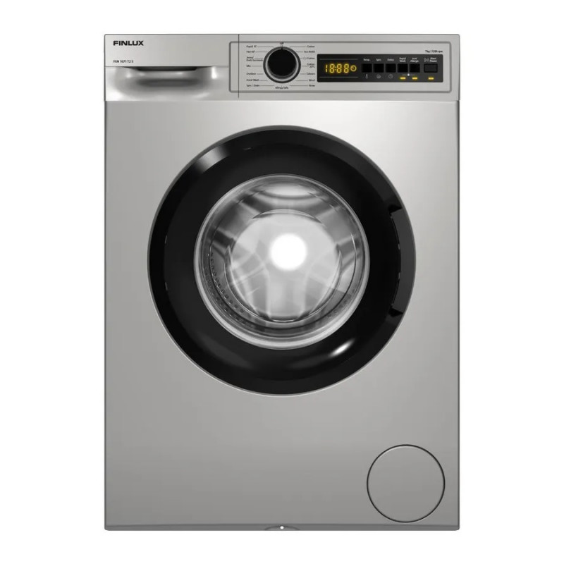 Πλυντήριο ρούχων Finlux FXN 1071 T2 S, Κατηγορία Α, 15 προγράμματα, 6 κιλά, 1200 στροφές/λεπτό, Καθυστερημένη εκκίνηση, Οθόνη LED, Ασημί