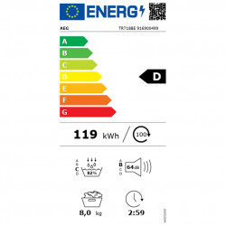 Στεγνωτήριο AEG TR718BE, Κατηγορία D, 118 λίτρα, 8 κιλά, οθόνη LED, φίλτρο EasyClean, MixDry, Anticrease, Μαύρο