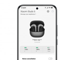 Căști Xiaomi Buds 6 M2540E1, 6 ore, Bluetooth 5.4, Hi-Res, aptX Lossless, reducere a zgomotului bazată pe IA, ANC, sunet la 360°, IP54, gri titan