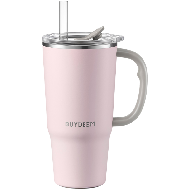 Cană termică cu pai încorporat Buydeem DS57-P, 700 ml, menține temperatura (cald/rece) până la 6 ore, izolație sub vid, oțel inoxidabil, fără BPA, roz