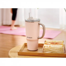 Buydeem DS57-P Insulated Cup with Built-in Straw, 700 ml, Keeps Drinks Hot or Cold for Up to 6 Hours, Vacuum Insulation, Stainless Steel, BPA-Free, Pink