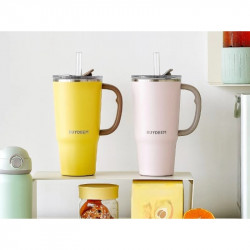 Buydeem DS57-P Insulated Cup with Built-in Straw, 700 ml, Keeps Drinks Hot or Cold for Up to 6 Hours, Vacuum Insulation, Stainless Steel, BPA-Free, Pink