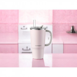Buydeem DS57-P Insulated Cup with Built-in Straw, 700 ml, Keeps Drinks Hot or Cold for Up to 6 Hours, Vacuum Insulation, Stainless Steel, BPA-Free, Pink