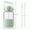 Sticlă portabilă pentru băuturi BUYDEEM DG710-CG, 1 l, Paie retractabilă, Mâner, Sticlă rezistentă la temperaturi de până la 150 °C, Triplă etanșare, Verde