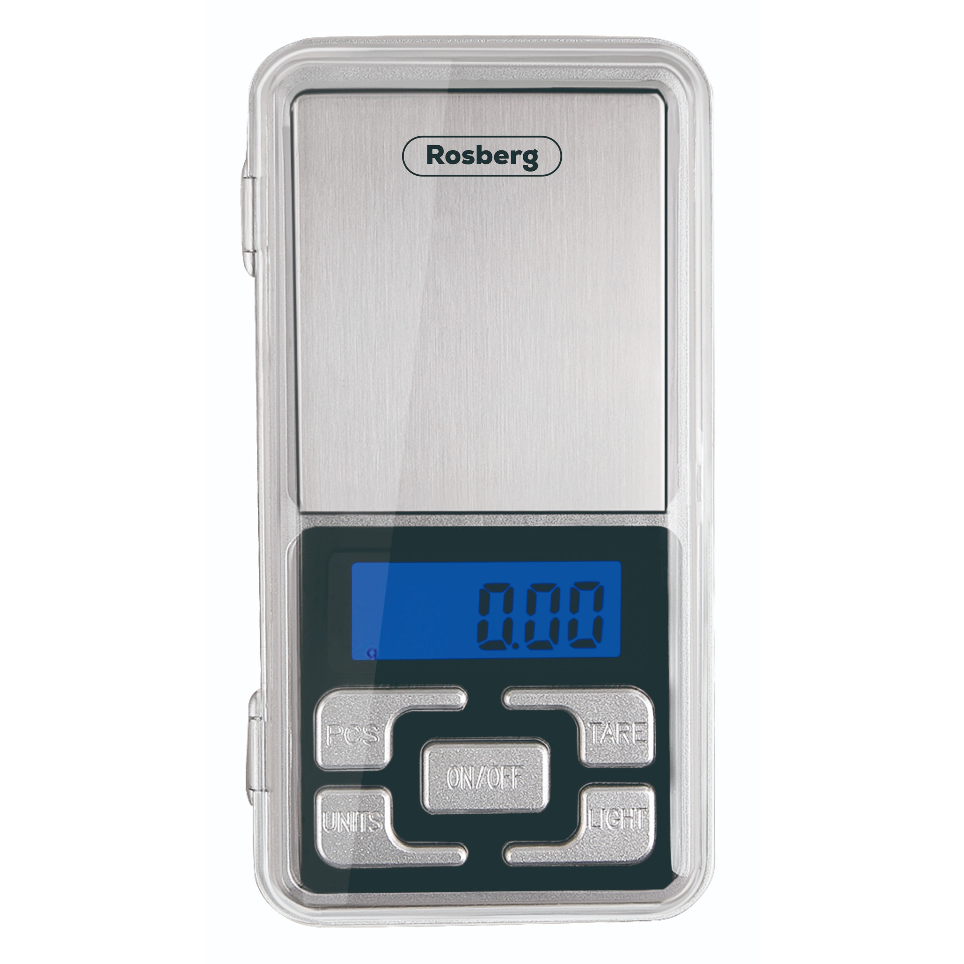 Cântar pentru bijuterii Rosberg R51651S, până la 500 g, afișaj LCD, baterii incluse, oțel inoxidabil