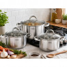 Set de oale Rosberg R51210L6C, 6 buc., Scala de masurare, Capace din sticla, Otel inoxidabil, Inductie, Argintiu