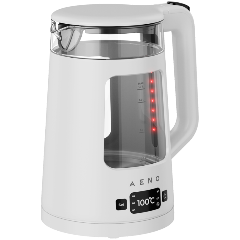 AENO EK6 AEK0006 elektromos vízforraló, 2200 W, 1,7 l, 40–100 °C, STRIX, LED, dupla falú, szűrő, 360°-os talp, fehér