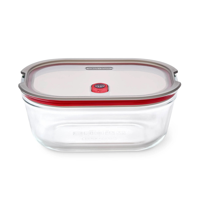 Black+Blum Stack+Nest FBGR-BX-L107 Food Storage Container, 1.2 L, Rectangular, Oven-Safe, BPA-Free, Borosilicate Glass, Gray/Red