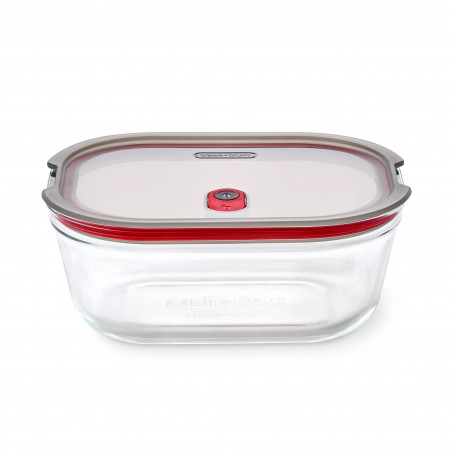Black+Blum Stack+Nest FBGR-BX-L107 Food Storage Container, 1.2 L, Rectangular, Oven-Safe, BPA-Free, Borosilicate Glass, Gray/Red