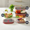Black+Blum Stack+Nest FBGR-BX-L107 Food Storage Container, 1.2 L, Rectangular, Oven-Safe, BPA-Free, Borosilicate Glass, Gray/Red