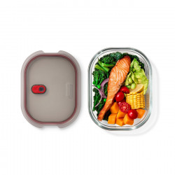 Black+Blum Stack+Nest FBGR-BX-L107 Food Storage Container, 1.2 L, Rectangular, Oven-Safe, BPA-Free, Borosilicate Glass, Gray/Red
