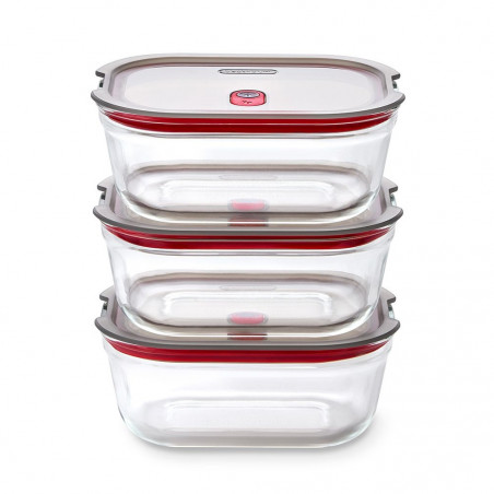 Set of 3 Black+Blum Stack+Nest FBGR-BX-MPACK3 Food Storage Containers, 0.9 L, Rectangular, Oven-Safe, BPA-Free, Stainless Steel, Gray/Red