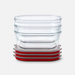 Set of 3 Black+Blum Stack+Nest FBGR-BX-MPACK3 Food Storage Containers, 0.9 L, Rectangular, Oven-Safe, BPA-Free, Stainless Steel, Gray/Red