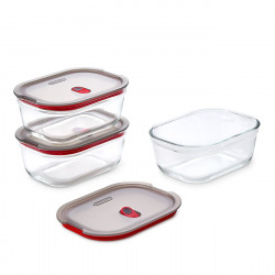 Σετ 3 τεμαχίων δοχείων τροφίμων Black+Blum Stack+Nest FBGR-BX-MPACK3, 0,9 λίτρα, ορθογώνια, κατάλληλα για φούρνο, χωρίς BPA, από ανοξείδωτο ατσάλι, γκρι/κόκκινο