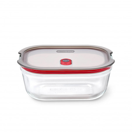 Black+Blum Stack+Nest Food Storage Container FBGR-BX-M017, 0.9 L, Rectangular, Oven-Safe, BPA-Free, Borosilicate Glass, Gray/Red
