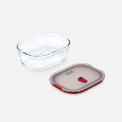 Black+Blum Stack+Nest Food Storage Container FBGR-BX-M017, 0.9 L, Rectangular, Oven-Safe, BPA-Free, Borosilicate Glass, Gray/Red