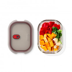 Black+Blum Stack+Nest Food Storage Container FBGR-BX-M017, 0.9 L, Rectangular, Oven-Safe, BPA-Free, Borosilicate Glass, Gray/Red