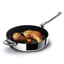 Tigaie adanca Joseph Joseph Space 1000057, 28 cm, Maner pliabil, Acoperire ceramica, Cuptor pana la 232°C, Inductie, Argintiu/negru