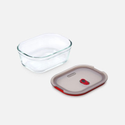 Set de 4 cutii pentru alimente Black+Blum Stack+Nest FBGR-BX-PACK4, 0,38/0,6/0,9/1,2 l, dreptunghiulare, potrivite pentru cuptor, fără BPA, oțel inoxidabil, gri/roșu