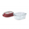 Set de 4 cutii pentru alimente Black+Blum Stack+Nest FBGR-BX-PACK4, 0,38/0,6/0,9/1,2 l, dreptunghiulare, potrivite pentru cuptor, fără BPA, oțel inoxidabil, gri/roșu
